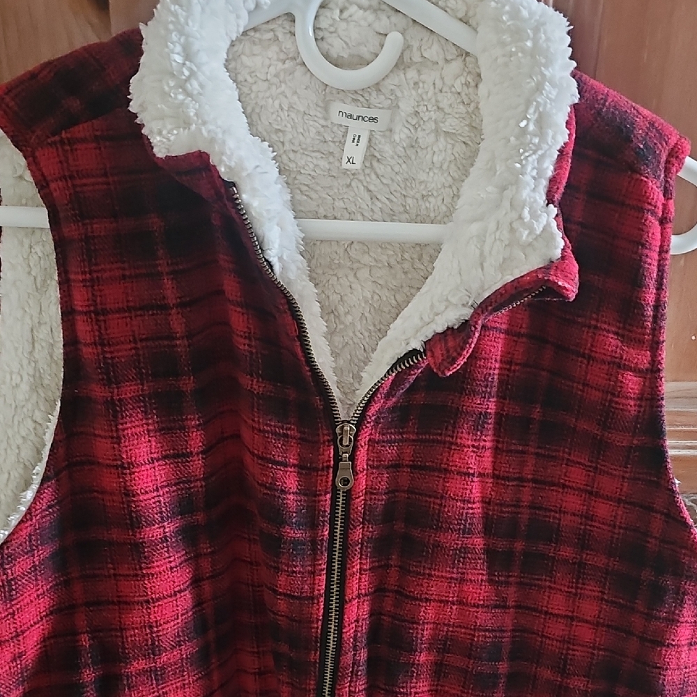 Maurices Red Plaid Sherpa-Lined Vest